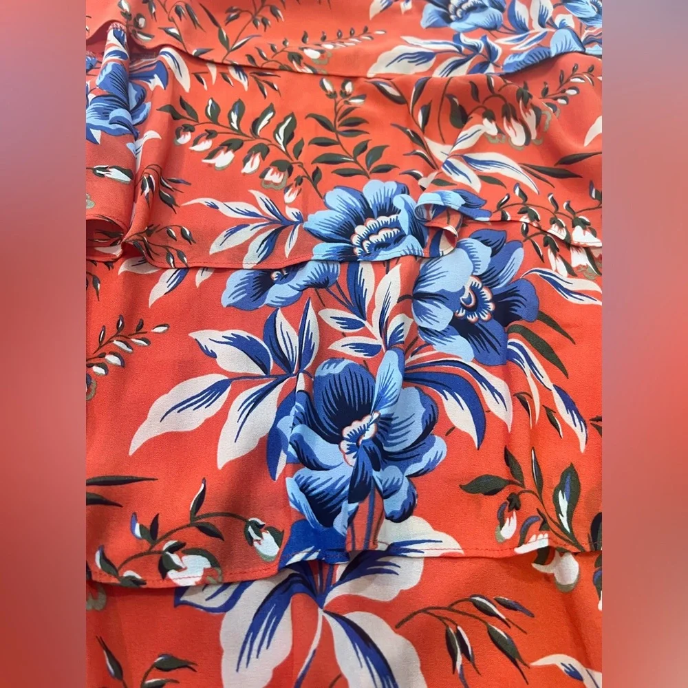 LOFT Floral Layered Tiered Orange and Blue Sleeveless Dress Size Medium